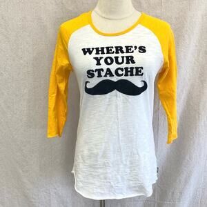 Vans white/mustard Where's Your Mustache Women's baseball tee Size Medium